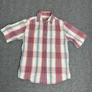Woolrich Mens Short Sleeve Plaid Shirt Size Small Cotton Polyester Blend Button